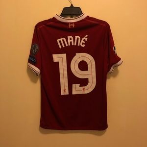 Sadio Mane 2017 Liverpool Jersey with UCL badges!
